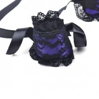 Mask, Wrist Cuffs and Whip Restraint Set Lace Purple and Black